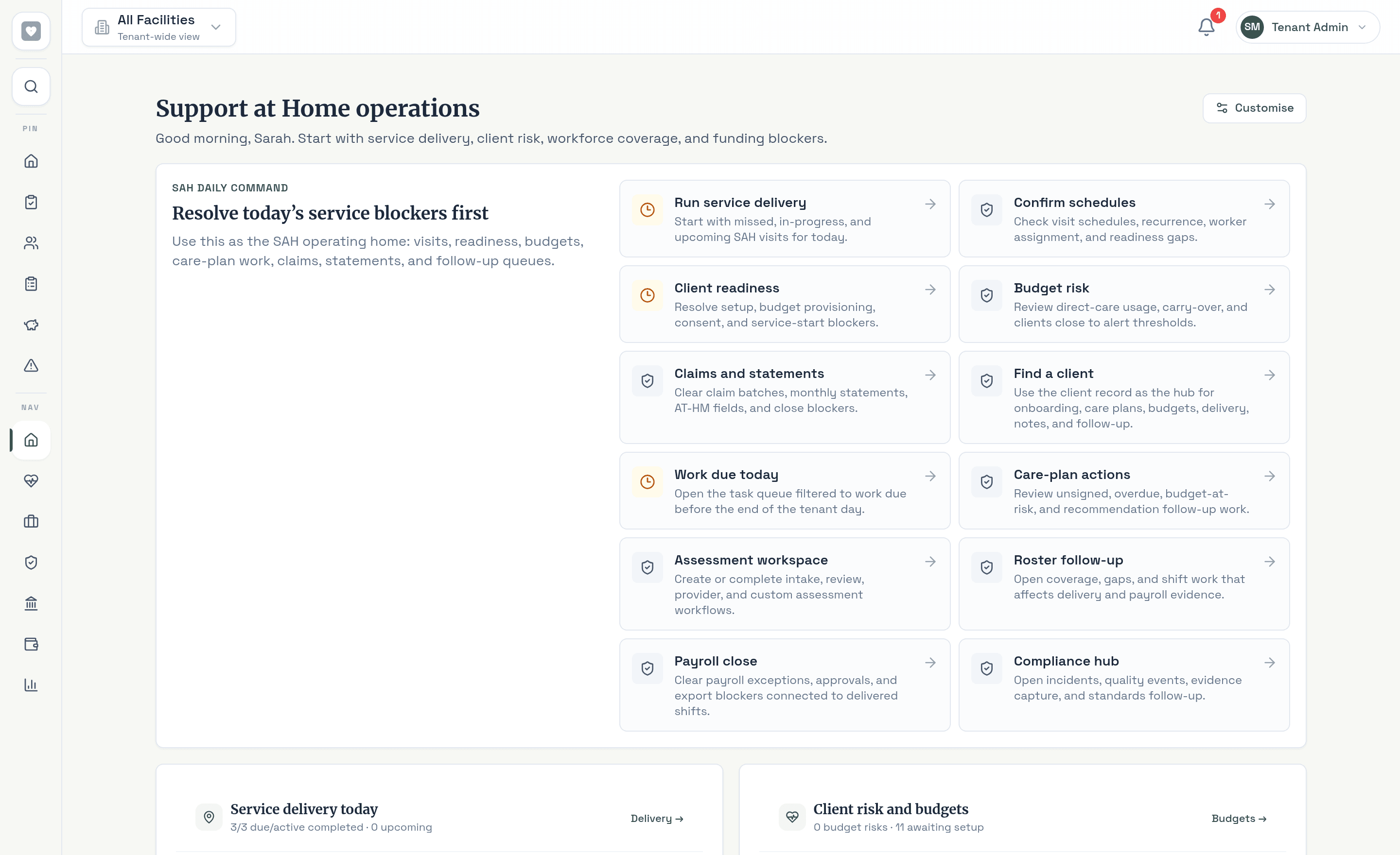 Support at Home funding and budget management dashboard